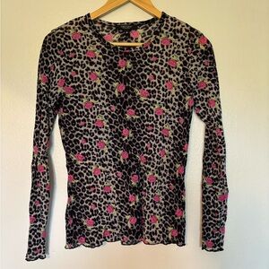 Vintage Karen Kane Leopard Print Long Sleeve Top with Pink Roses